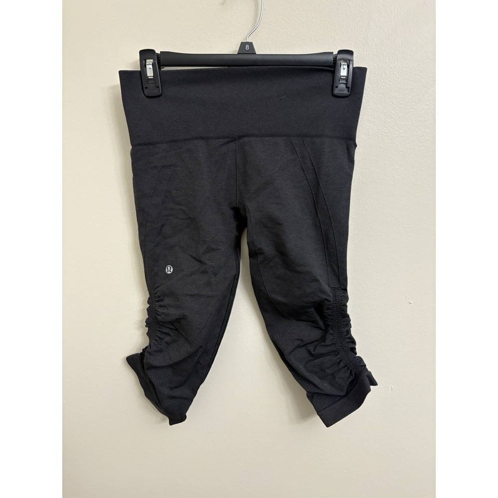 Lululemon In The Flow Crop II Seamless Heathered Deep Coal Gray Leggings Size 8